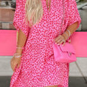 Small Pink Relaxed Tie Neck Leopard Cover-Up Dress