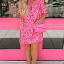 Small Pink Relaxed Tie Neck Leopard Cover-Up Dress