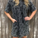  Vintage Stone Wash Leopard Pocket Mini Dress