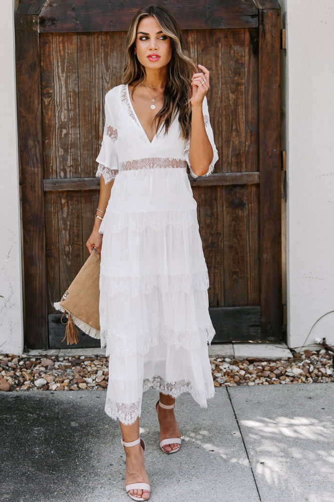 Tier Lace Midi Dress