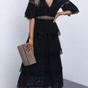 Large Black Tier Lace Midi Dress