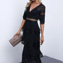 Small Black Tier Lace Midi Dress