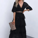 Small Black Tier Lace Midi Dress