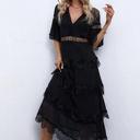 XL Black Tier Lace Midi Dress