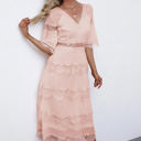 Large Pink Tier Lace Midi Dress