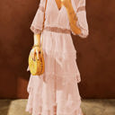 Large Pink Tier Lace Midi Dress