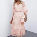 XL Pink Tier Lace Midi Dress