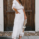 XXL White Tier Lace Midi Dress