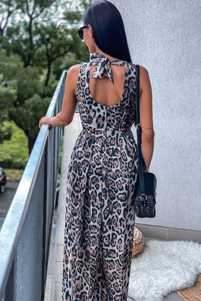 Tie Back Leopard Maxi Dress