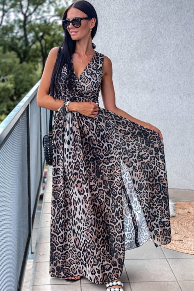 Tie Back Leopard Maxi Dress