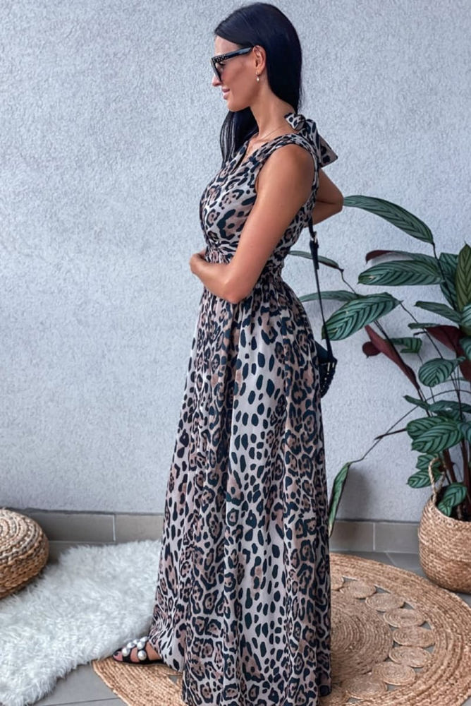 Tie Back Leopard Maxi Dress