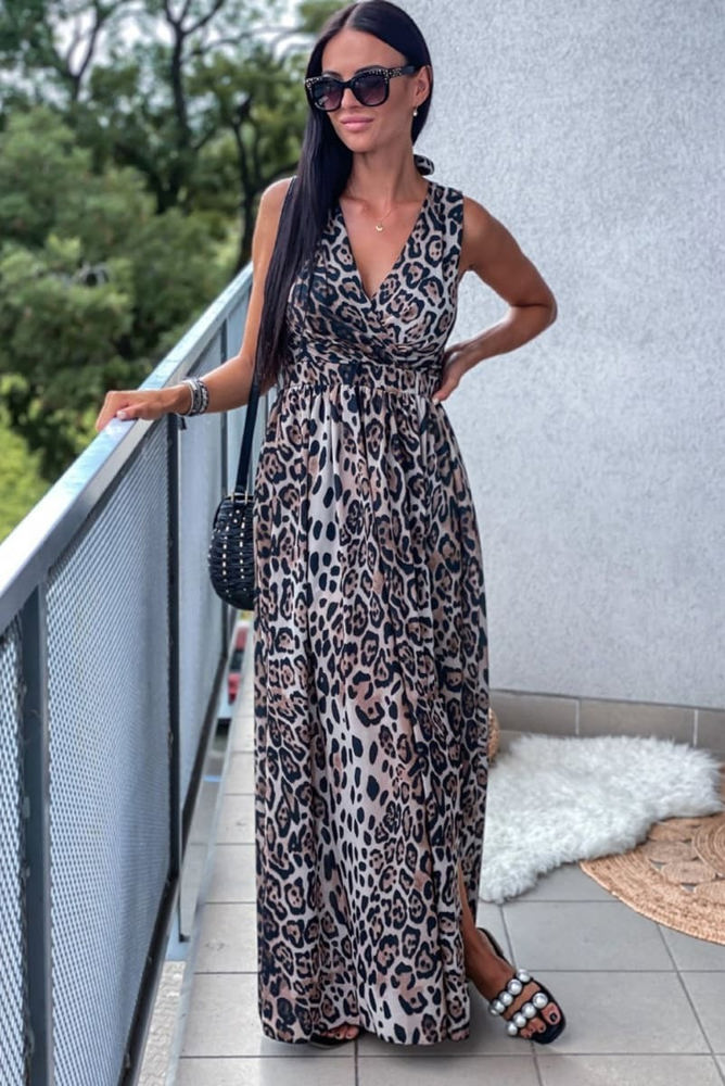 Tie Back Leopard Maxi Dress