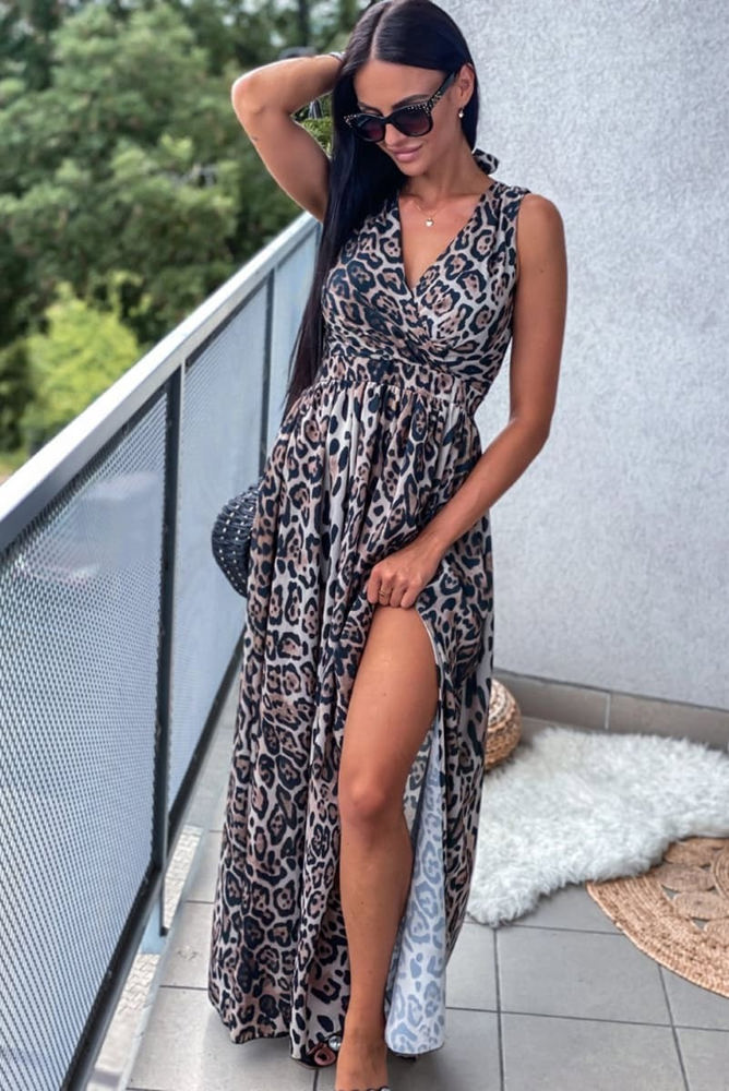 Tie Back Leopard Maxi Dress