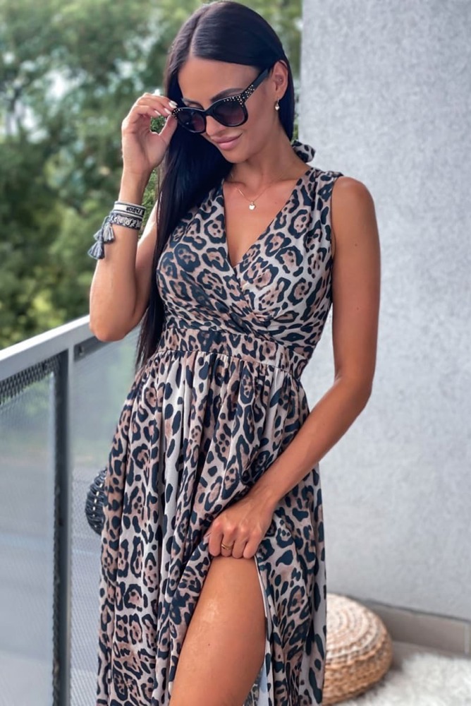 Tie Back Leopard Maxi Dress