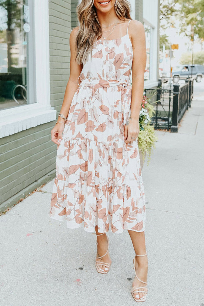 Airy White Leaf Midi Dress