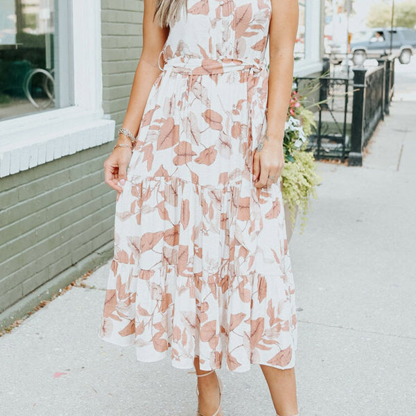 Airy White Leaf Midi Dress