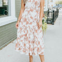  Airy White Leaf Midi Dress