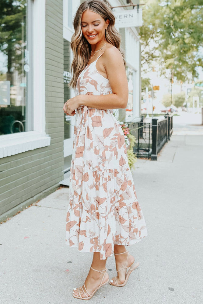 Airy White Leaf Midi Dress