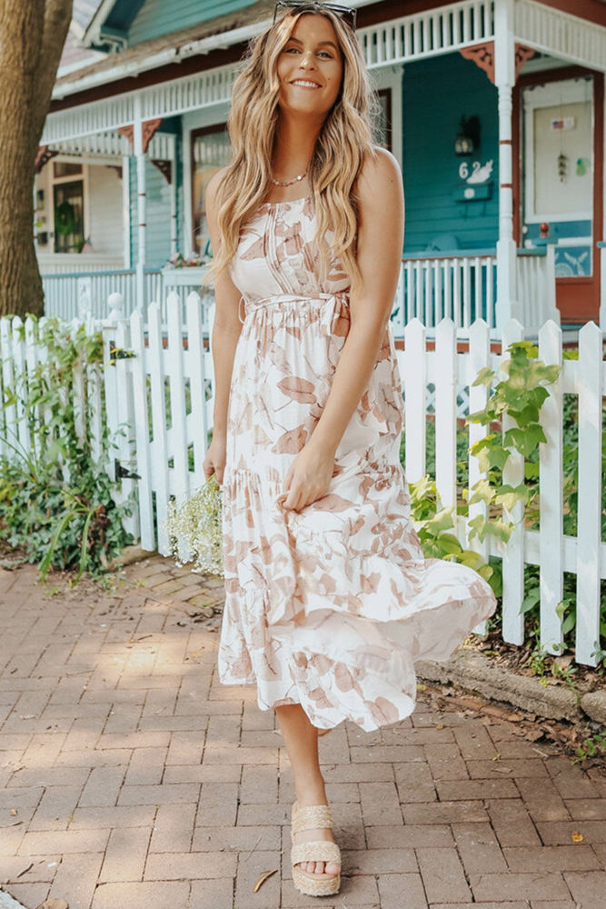 Airy White Leaf Midi Dress