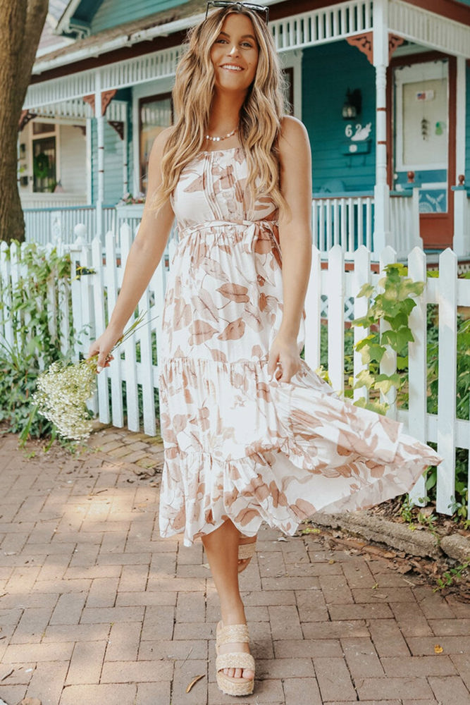 Airy White Leaf Midi Dress