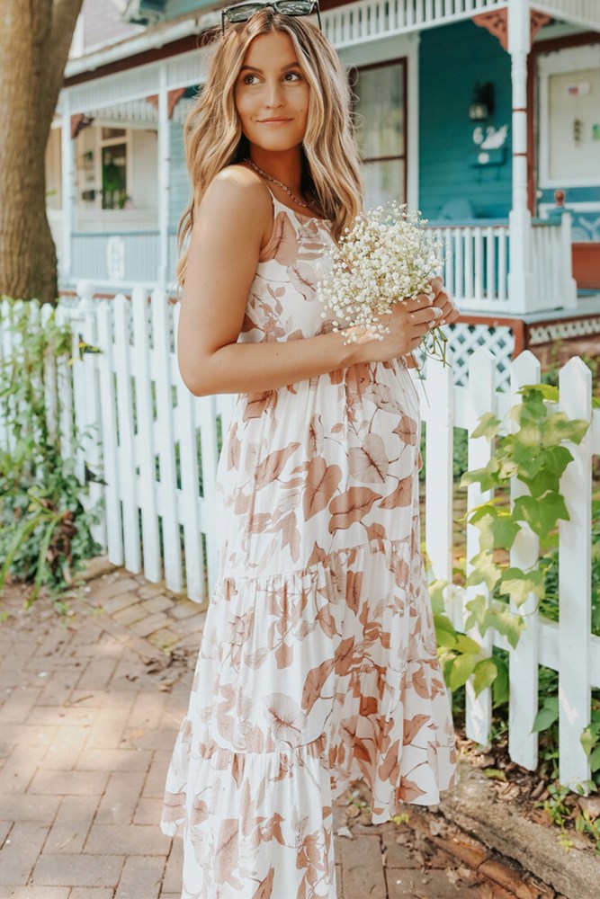 Airy White Leaf Midi Dress