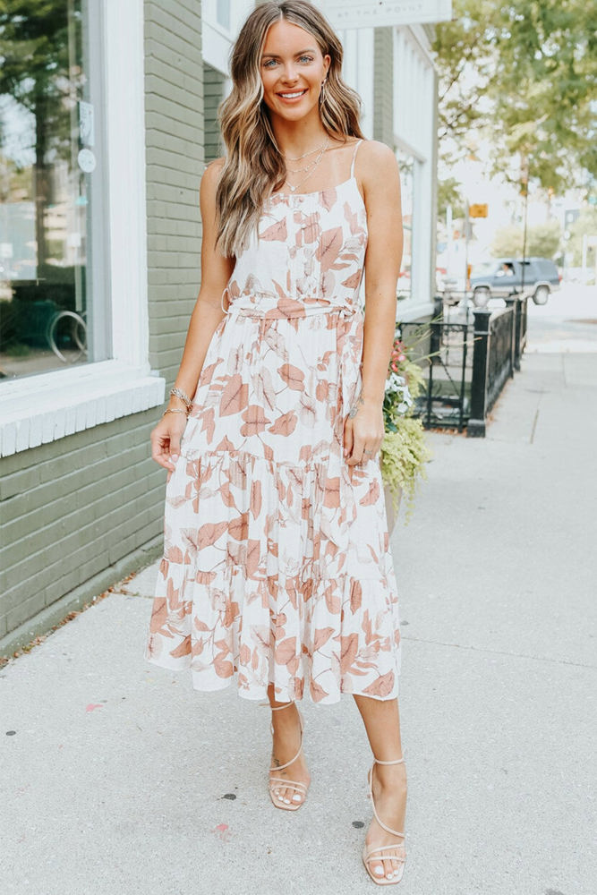 Airy White Leaf Midi Dress