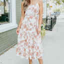  Airy White Leaf Midi Dress