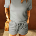 Small Gray Sleek Gray 2 Piece Textured Top Shorts Set