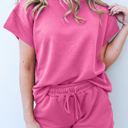 Small Pink Sleek Gray 2 Piece Textured Top Shorts Set