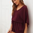 Small Wine Cascading Sleeve Romper