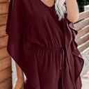 Small Wine Cascading Sleeve Romper