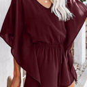 Small Wine Cascading Sleeve Romper