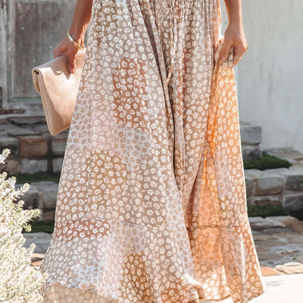 Smocked Waist Buttoned Bohemian Floral Maxi Skirt