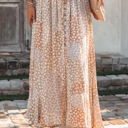  Smocked Waist Buttoned Bohemian Floral Maxi Skirt