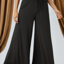  Black Ruffled Wide Leg Pull On High Waist Pants with Pockets