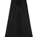  Black Ruffled Wide Leg Pull On High Waist Pants with Pockets