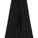  Black Ruffled Wide Leg Pull On High Waist Pants with Pockets