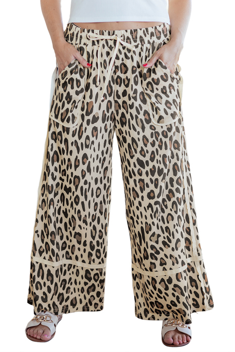 Khaki Leopard Wide Leg Cropped Pocket Pants