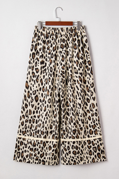 Khaki Leopard Wide Leg Cropped Pocket Pants