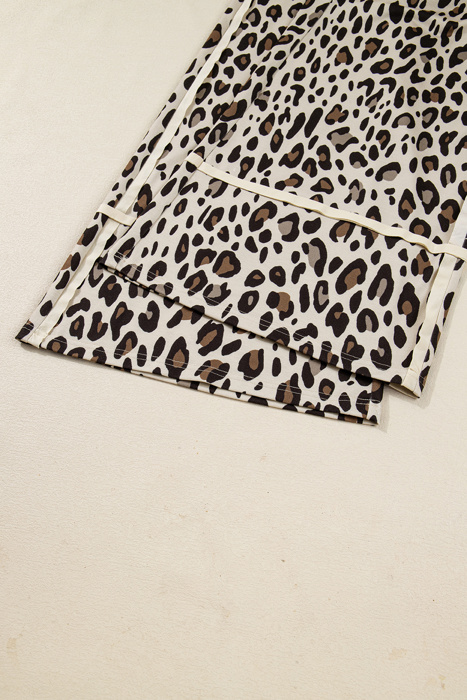 Khaki Leopard Wide Leg Cropped Pocket Pants