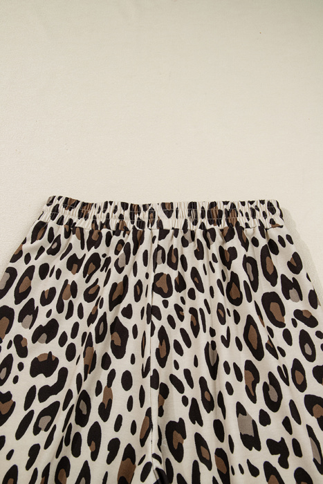 Khaki Leopard Wide Leg Cropped Pocket Pants