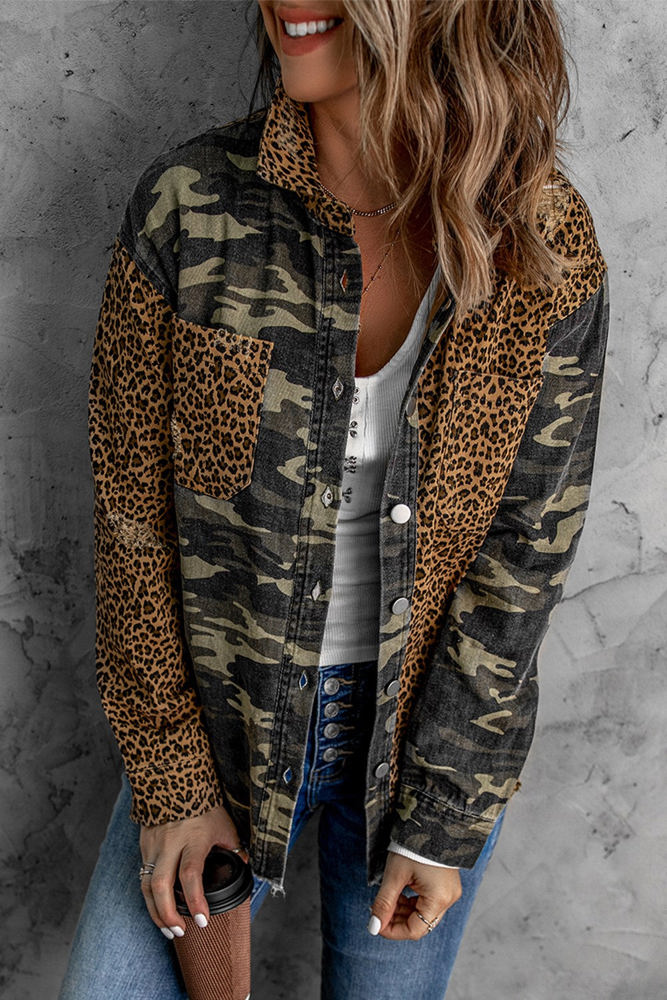 Distressed Leopard Camo Shacket