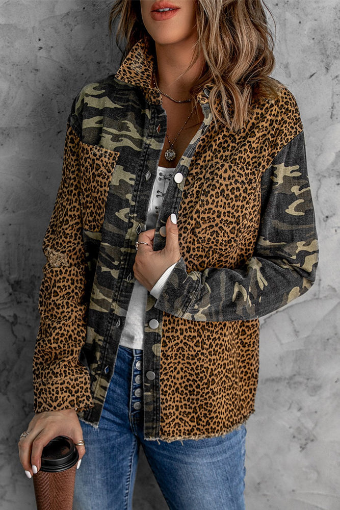 Distressed Leopard Camo Shacket