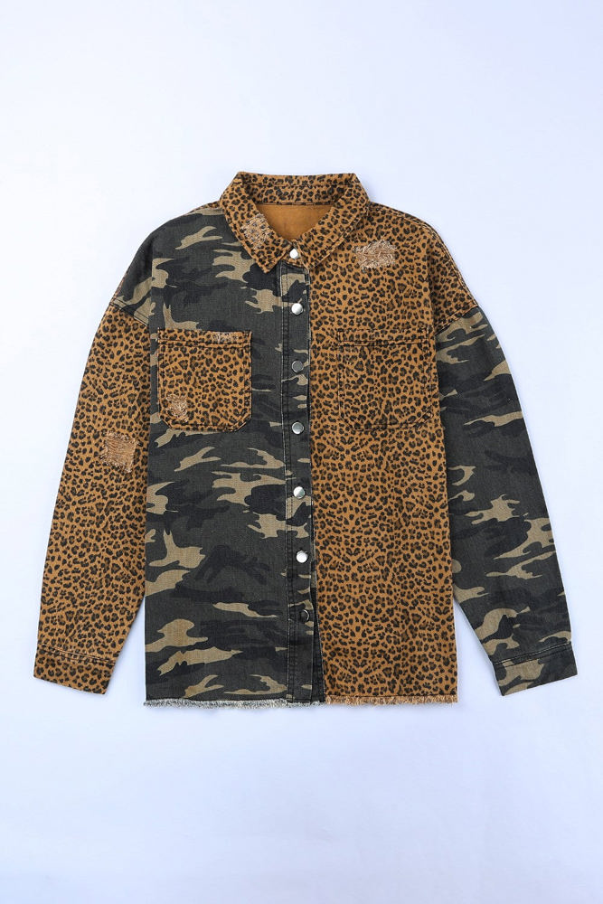 Distressed Leopard Camo Shacket