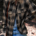  Multicolor Retro Plaid Double Flap Pocket Brushed Shacket