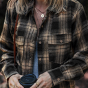  Multicolor Retro Plaid Double Flap Pocket Brushed Shacket