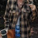  Multicolor Retro Plaid Double Flap Pocket Brushed Shacket