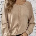 Small Beige Solid Waffle Knit Patchwork Raglan Sleeve Sweatshirt