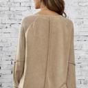  Solid Waffle Knit Patchwork Raglan Sleeve Sweatshirt