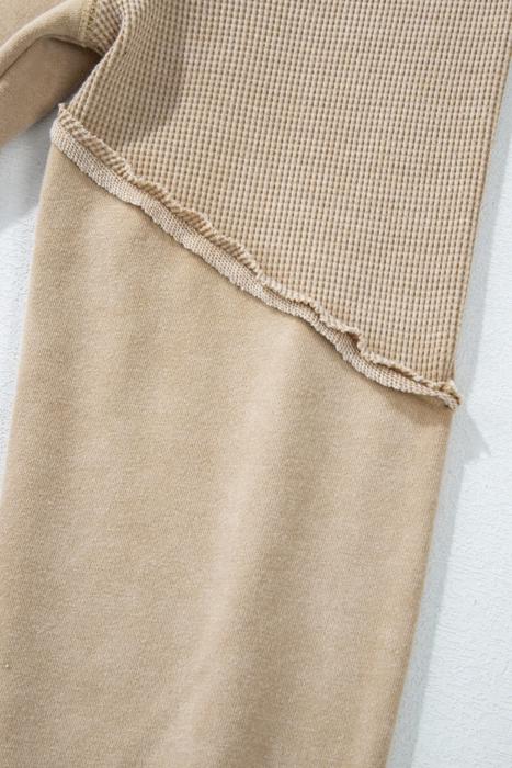 Solid Waffle Knit Patchwork Raglan Sleeve Sweatshirt